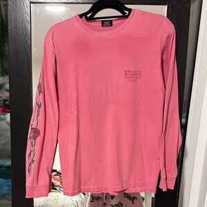 Stussy Pink Long Sleeve with Floral Sleeve Design